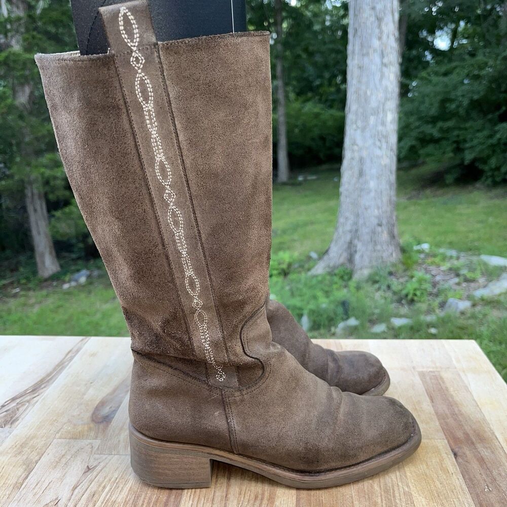 Nine West American Vintage Suede Tall Boots Women Size 37 US 6.5 Distressed